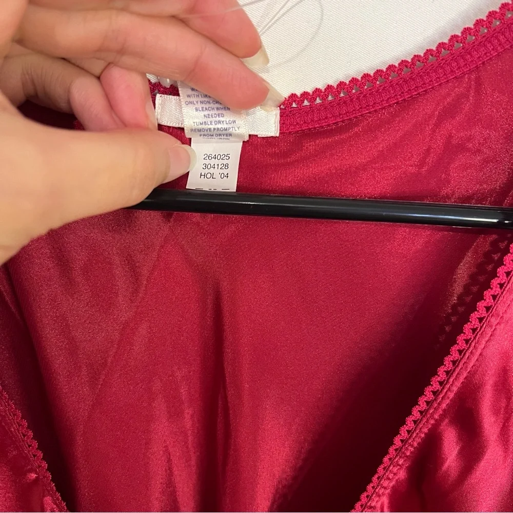 Vintage Y2K Old Navy Top L Pink Satin Babydoll Empire Waist Tie Bow V Neck